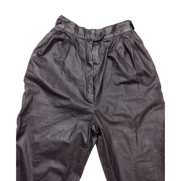 Vintage West Bay Women's Size 8 Leather Pants Black Top Grain Pleated High Rise - Picture 2 of 7